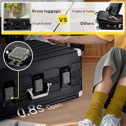 Krute Zipperless Luggage 28inch Checked Hard Shell Suitcases with Wheels - color: Black, size: Large (28 Inch)