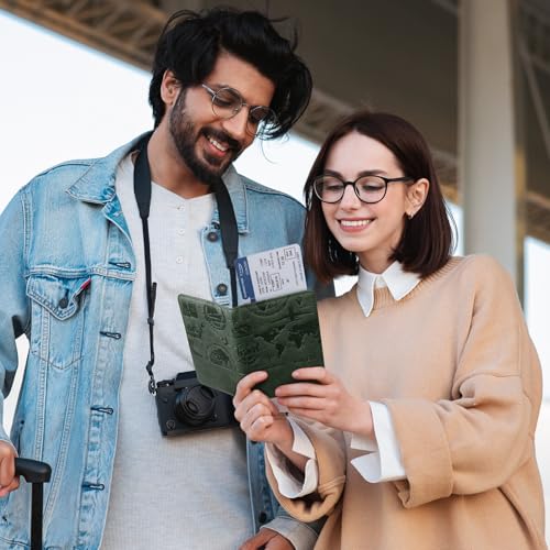 VULKIT Passport Holder Magnetic Closure RFID Blocking Travel Wallet Passport Book Cover Boarding Pass Holder Travel Essentials - color: Green