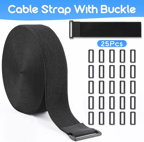 1.5In x 39Ft Cinch Straps Nylon Heavy Duty with 50 Buckles, Cut to Length, Black Hook and Loop Straps, Reusable Long Cable Ties for Storage and Cord Organizer - size: 1.5In x39Ft Black