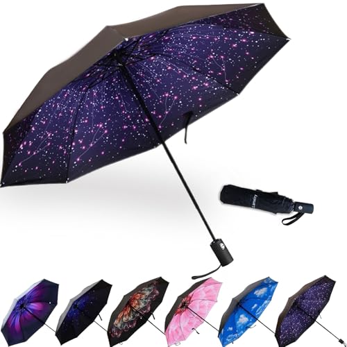 LLanxiry Compact Travel Umbrella, Windproof Automatic Umbrellas for Rain - color: (Star)