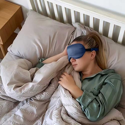 ZIMASILK Adjustable 3D 22 Momme 100% Mulberry Silk Sleep Mask | Upgraded Eye Mask for Sleeping - Soft & Breathable Blindfold - Blackout for Deep Sleeping (Navy Blue) - color: Navy Blue