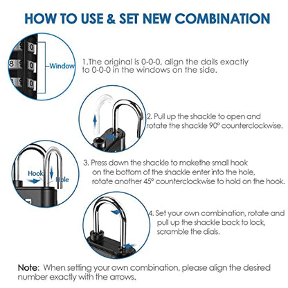 4 Pack TSA Approved Travel Luggage Locks, Combination Lock Alloy Body, Metal Keyless 3-Digit Padlocks, TSA Accepted Compatible Padlock for Gym Locker, Golf Bag Case, Backpack, Black-by GIVERARE - color: 4 Pack Black
