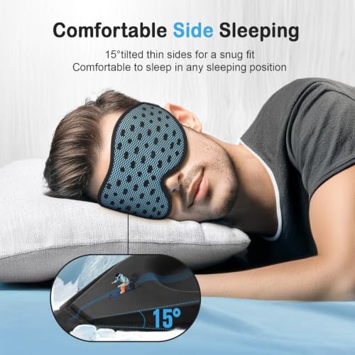 LitBear Breathable Sleep Mask, 3D Eye Mask Sleep for Side Sleeper Women Men - color: Ice Blue