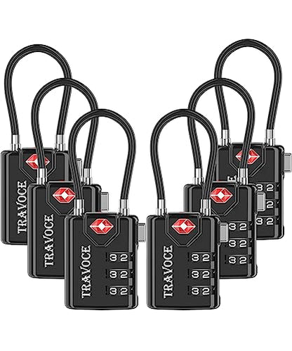 TRAVOCE TSA Approved Luggage Locks, Combination Cable Locks, 6 Pack, Black - color: Black 6 Pack