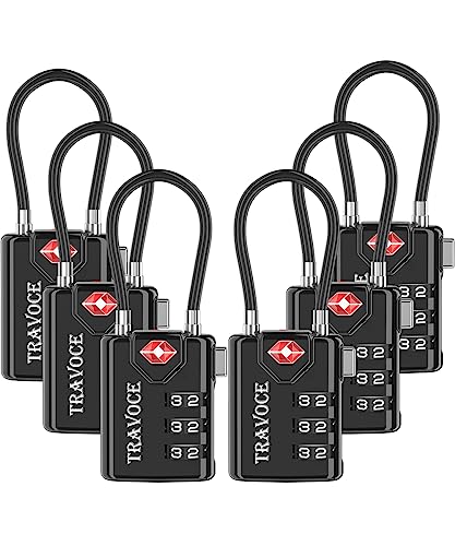 TRAVOCE TSA Approved Luggage Locks, Combination Cable Locks, 6 Pack, Black - color: Black 6 Pack