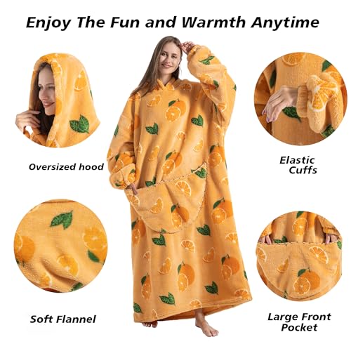 Capecage Long Wearable Blanket Hoodie with Big Pocket,Gift for Women or Men - color: Orange