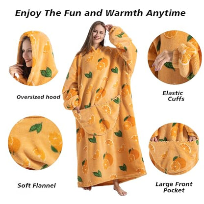Capecage Long Wearable Blanket Hoodie with Big Pocket,Gift for Women or Men - color: Orange