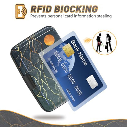 Credit Card Holder, Mini RFID Small Aluminum Card Wallet Business Card Case - color: Cool Abstract Mountain