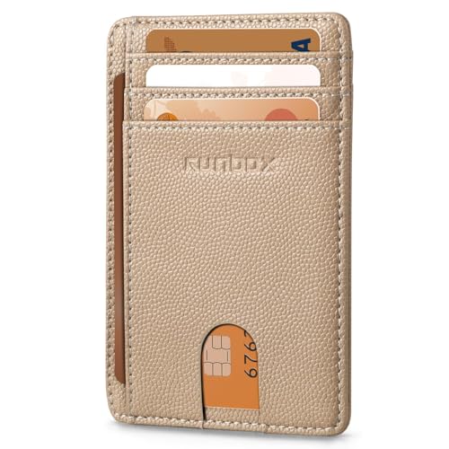 RUNBOX Slim Wallet for Men and Women, RFID Blocking Leather Card Holder - color: Leather White