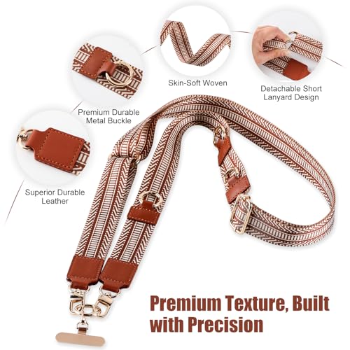 Clip and Go Strap For Phone with Leather Wallet Crossbody - color: Red Brown