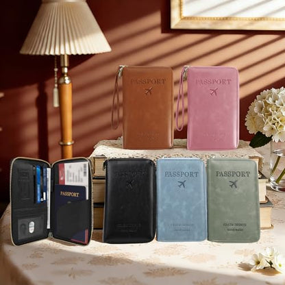 RFID Blocking Passport Wallet, PU Passport Pouch for Travel, Green - color: Leather-Green