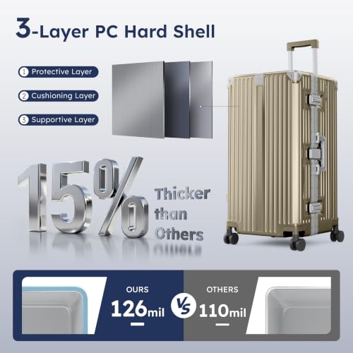 ALPHA CAMP Trunk Luggage 28 Inch with Aluminum Frame Zipperless Suitcase - color: Gold, size: 28 Inch