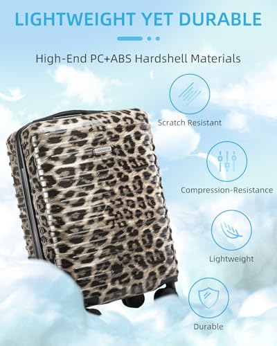 LARVENDER Expandable Carry on Luggage 20inch Suitcase with Wheels, Cheetah - color: Cheetah, size: 3 Piece Set (20/DB/TB)