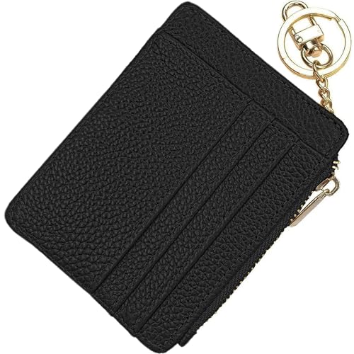 woogwin Slim RFID Credit Card Holder for Women Mini Front Pocket Wallet Purse With Keychain - color: Lichee Black