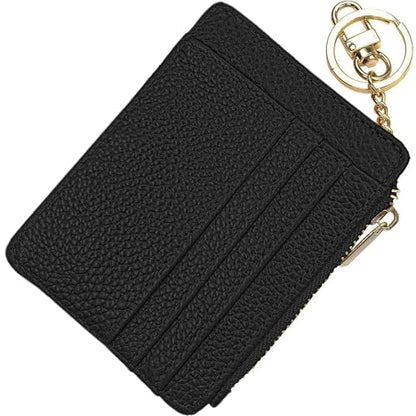 woogwin Slim RFID Credit Card Holder for Women Mini Front Pocket Wallet Purse With Keychain - color: Lichee Black