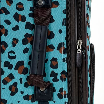 Rockland Fashion Softside Upright Luggage Set,Expandable,Telescopic Handle,Wheel, Blue Leopard, 2-Piece (14/19) - color: Blue Leopard, size: 2 Piece (19"/14" Tote)
