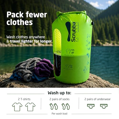 Scrubba Wash Bag Patented Washboard-in-a-Bag™ 5 oz Travel Clothes Washer
