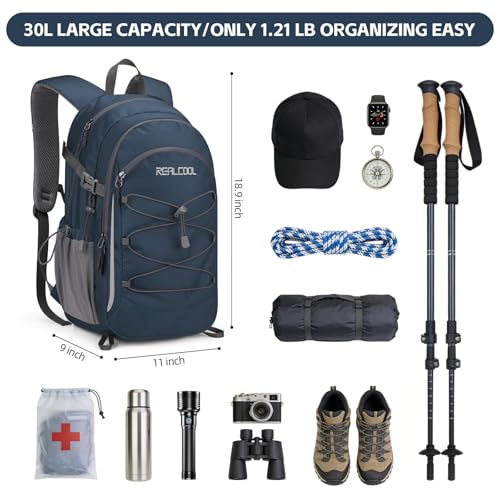 RealCool 30L Lightweight Hiking Backpack, Waterproof Daypack for Camping - color: Blue, size: 30L