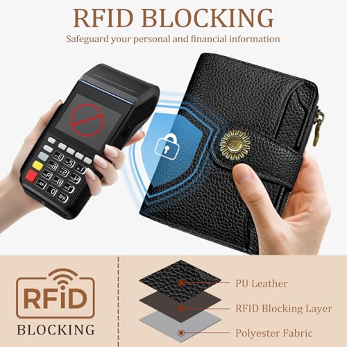 Icycay Black Small Wallet Women RFID Blocking Bifold Credit Card Holder - color: 0 Black