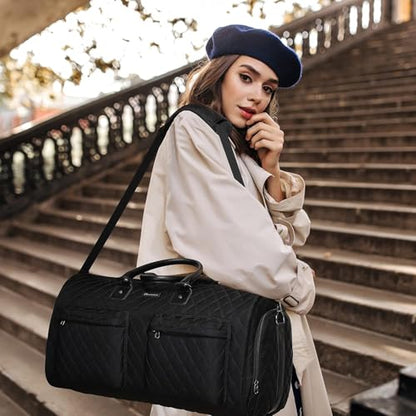 Convertible Garment Duffel Bag, 2-in-1 Hanging Suitcase for Travel - color: Quilted Black