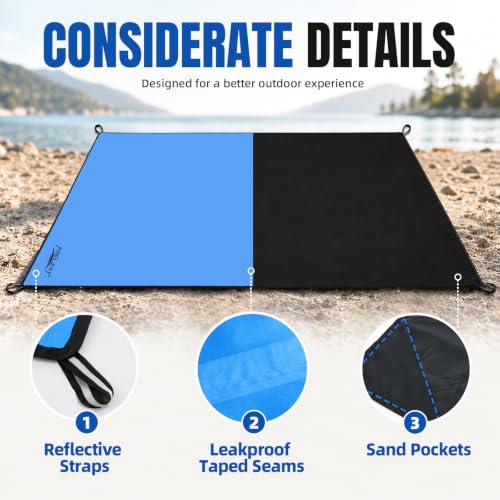 Frelaxy Pocket Picnic Blanket, Waterproof Blanket for Beach Festival - color: Blue, size: 57'' x 71''