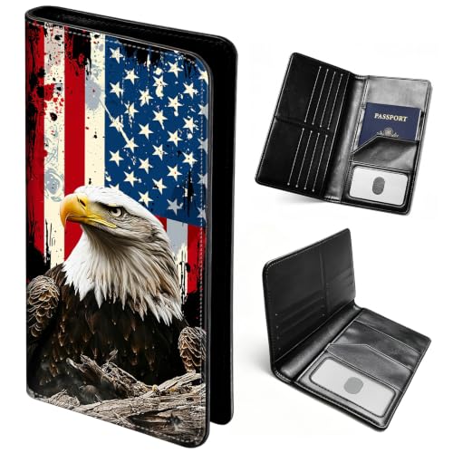 Passport Wallet for Women,Travel Wallet Passport Holder RFID Blocking - color: American Flag Eagle