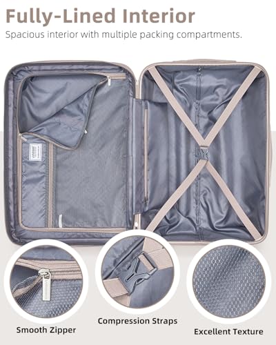 LARVENDER Carry on Luggage Sets 3 Piece, 20 Inch Suitcase, Glossy Champagne - color: Glossy Champagne (XL-BP), size: 3 Piece Set (Backpack/TB/20)