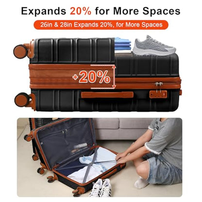 4 Piece Luggage Set Expandable ABS Travel Suitcase Set TSA Lock Hardshell Durable Lightweight Traveling Luggage Sets Gift for Back to School (Black, 28in26in20in13in) - color: Black