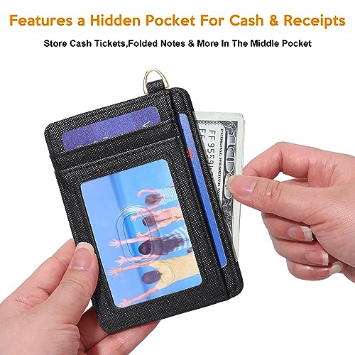 Badiya Credit Card Holder Slim Minimalist Wallet, Front Pocket Purse RFID Blocking Wallet Compact Card Case with ID Window for Women & Men - color: 1-Cross-Black