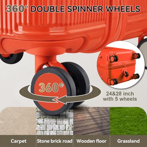 3 Piece Luggage Set with Spinner Wheels Cup Holder, Orange - color: Orange