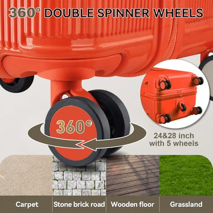 3 Piece Luggage Set with Spinner Wheels Cup Holder, Orange - color: Orange