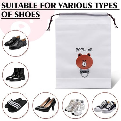 6PCS Clear Shoe Bags for Travel 13" x 11.8" Drawstring Shoe Pouch Packing Waterproof Dustproof Shoe Storage Bag - color: Little Bear 6