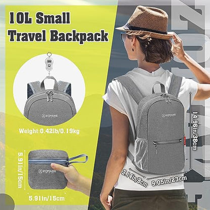 ZOMAKE Lightweight Packable Backpack, 10L Small Foldable Daypack for Hiking - color: Grey A5, size: 10L