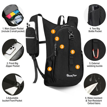 Seektop 15L Small Hiking Backpack for Women Men, Lightweight Hiking Daypack - color: Black, size: 15L