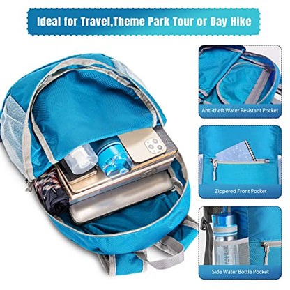 ZOMAKE Lightweight Packable Backpack, Foldable Small Travel Day Pack - color: B-light Blue