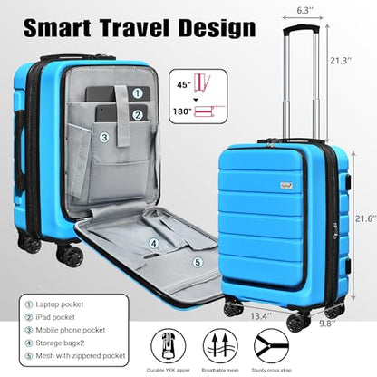 KEYTANG Explorer 20 Inch Carry On - Hardshell Suitcases with Front Pocket, Blue - color: Blue, size: 001-Carry-on