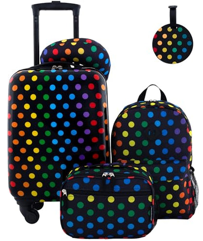 Travelers Club 5 Piece Kids' Luggage Set, Black Polkadot - color: Black Polkadot