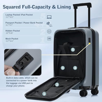 Merax 5 Piece Luggage Set,Front Opening Hardside Suitcase Set.Blue - color: Blue, size: 5 Piece(20/24/28/DB/TB)