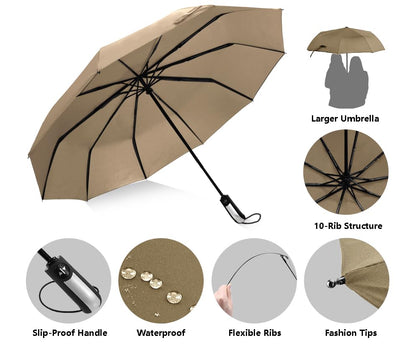 Umbrella Travel Umbrella with Teflon Coating, Automatic Umbrellas Anti UV Coating Folding Umbrellas - color: champagne
