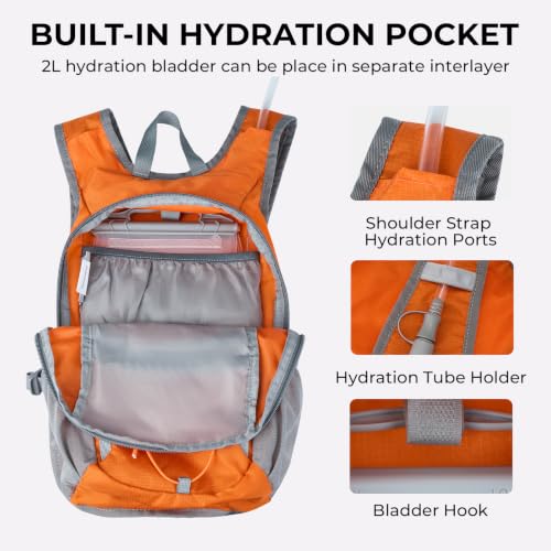 14L Small Hiking Backpack, Packable Travel Daypack for Men Women - color: Orange