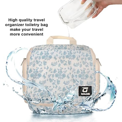 Goloni Hanging Toiletry Bag for Men Women, Water-Resistant Organizer - color: Flower