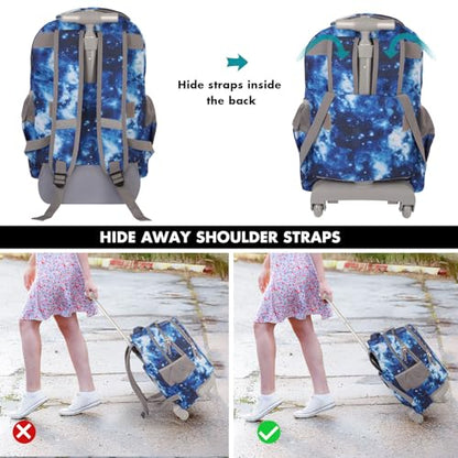 Tilami Rolling Backpack for Boys and Girls,Hello dino - color: Galaxy Blue