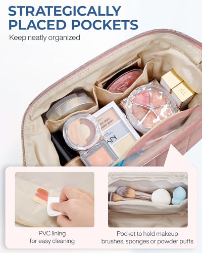 BAGSMART Makeup Bag Travel Toiletry Bag, Wide-open Zipper Pouch, Dark Pink - color: 02-Dusty Rose Pink