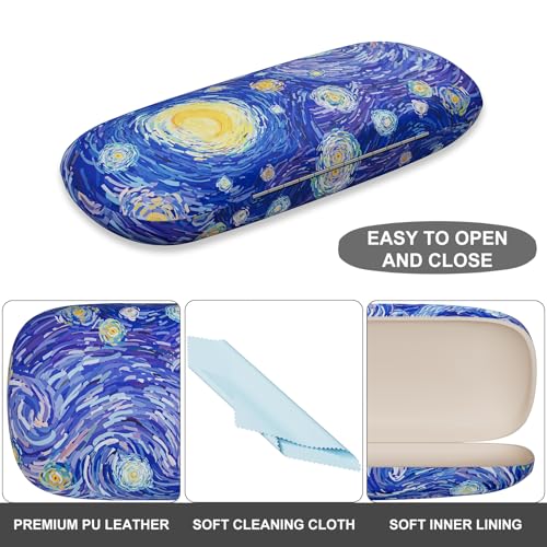 Eyeglasses Case, Portable Hard Shell Protective Case for Glasses, Eyeglass Holder Box for Women with Cleaning Cloth - color: Starry Night