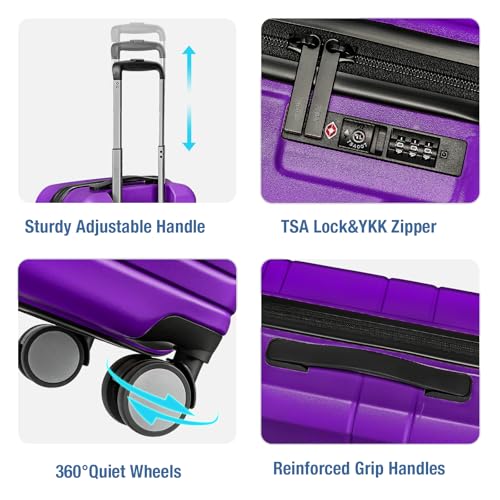 Carry On Luggage 22x14x9 Airline Approved,Hardshell Suitcase,20 Inch,Purple - color: Purple