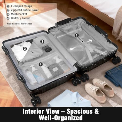 Xtaeptos 20 Inch Wide Handle Carry on Luggage with Cup Holder, Hardside - color: All Black