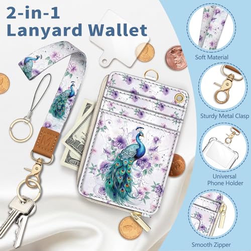 Peacock Lanyard Wallet with Id Badge Holder Keychain Card Women - color: Peacock