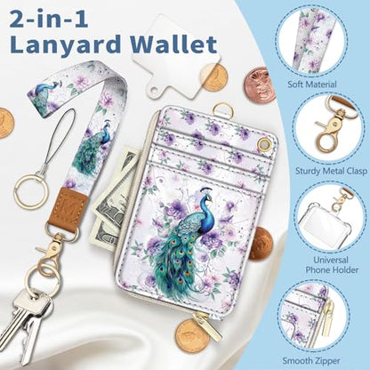 Peacock Lanyard Wallet with Id Badge Holder Keychain Card Women - color: Peacock