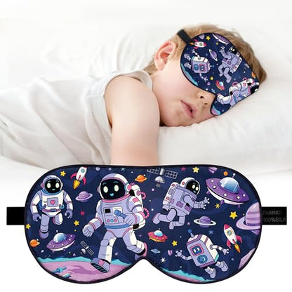 Kids Silk Sleep Mask, 100% Mulberry Silk Eye Mask with Adjustable Strap - color: Alien Style
