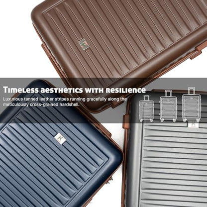 KUNEL Luggage Sets 5 Pcs suitcases with Wheels, 20/24/28Inch, Brown - color: Brown